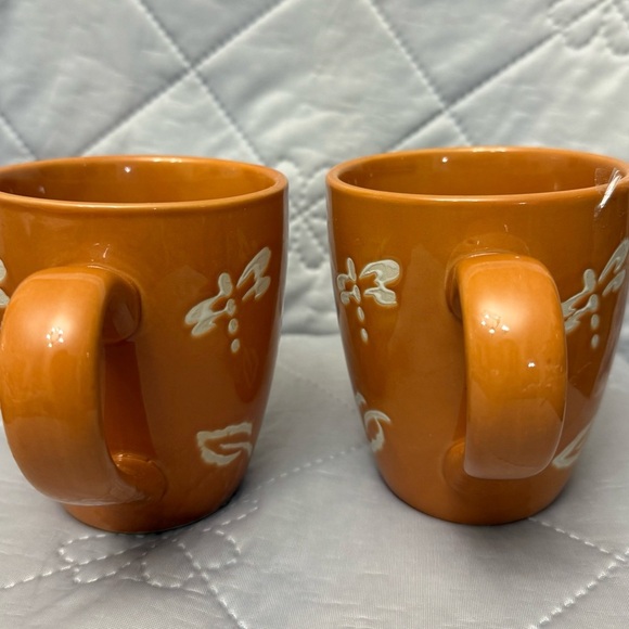 Set Of Pier 1 Orange Leaf Design Heavy Mugs - Picture 4 of 5
